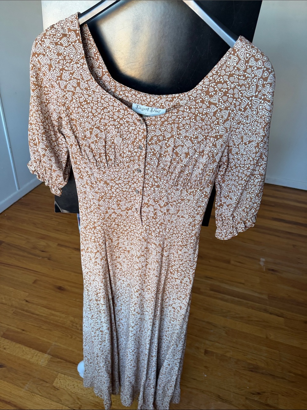 VTG 90s Desert Diva by Sherry Holt Heart Print Rayon Midi Dress - S